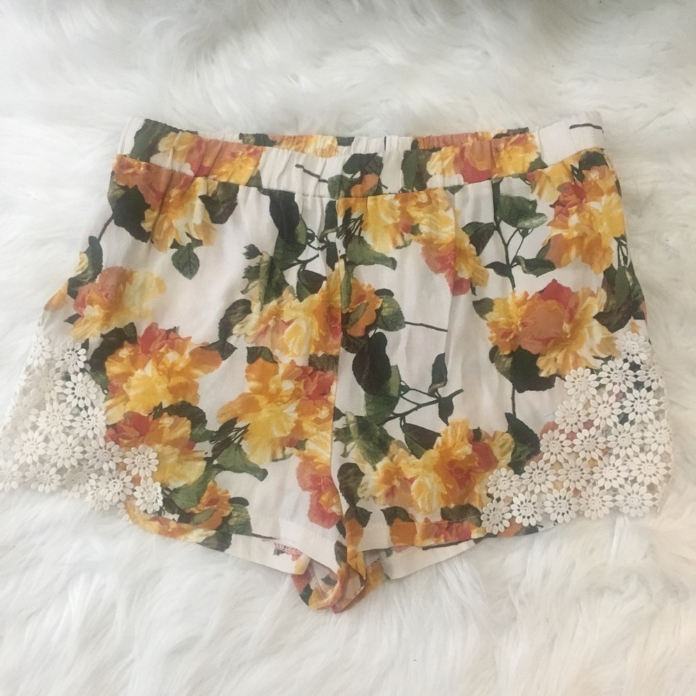 Forever 21 floral shorts with sheer lace detail